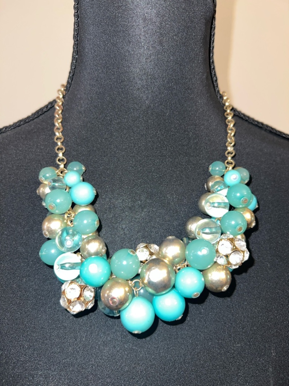 Vintage Turquoise Cluster Statement Necklace - Gold Accents